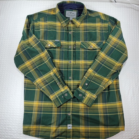 Legendary Outdoors Other - Legendary Outdoors Mens XL Green Yellow Plaid Snap Front Flannel Shirt POLW-1617
